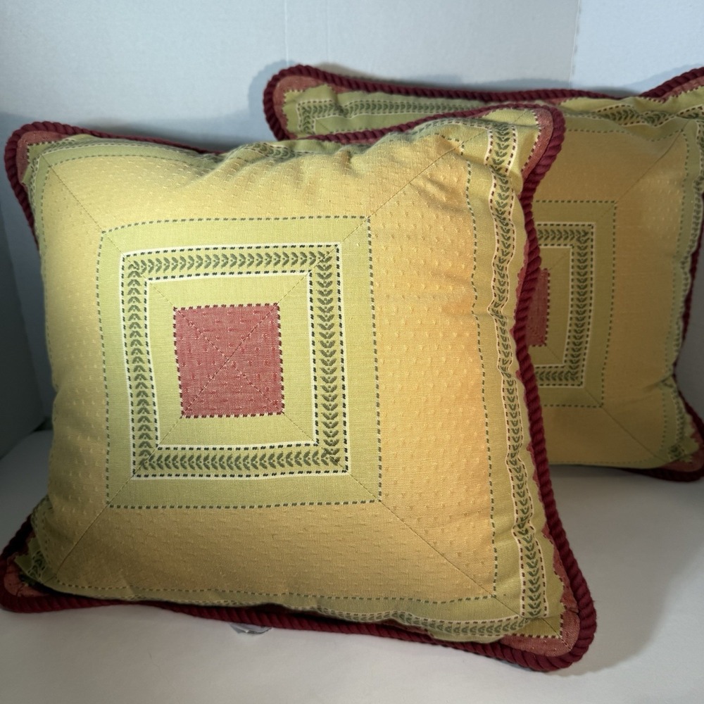 Waverly Capulet Stripe Upholstery Fabric Jacquard Cotton Pillow Gold Red 17x17 - Picture 2 of 9
